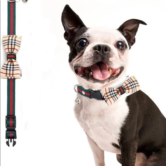 2 BOW BOWKNOT BELL PET CAT & DOG COLLAR. SIZE MEDIUM BEIGE AND BROWN COLOR - Picture 2 of 10